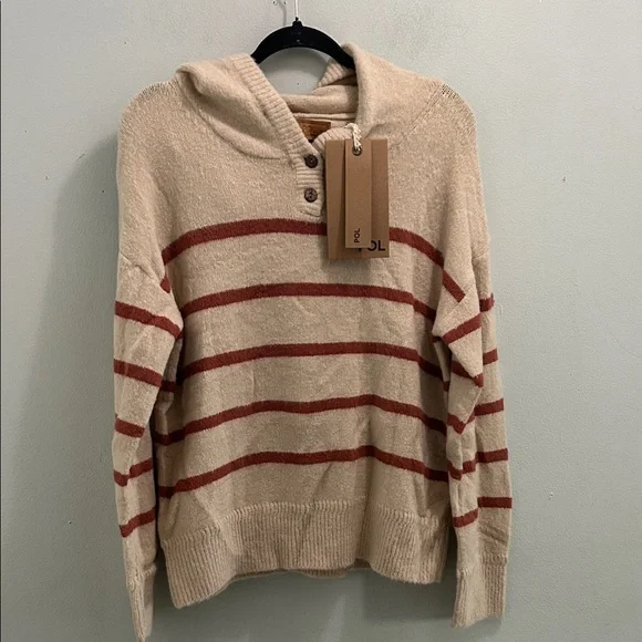 POL Beige and Red Striped Cowl Neck Sweater - Picture 1 of 7